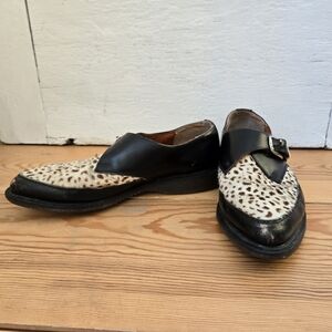 Dr. Martens Black Leather Leopard Hair Monk Strap Creeper Shoes Size 11